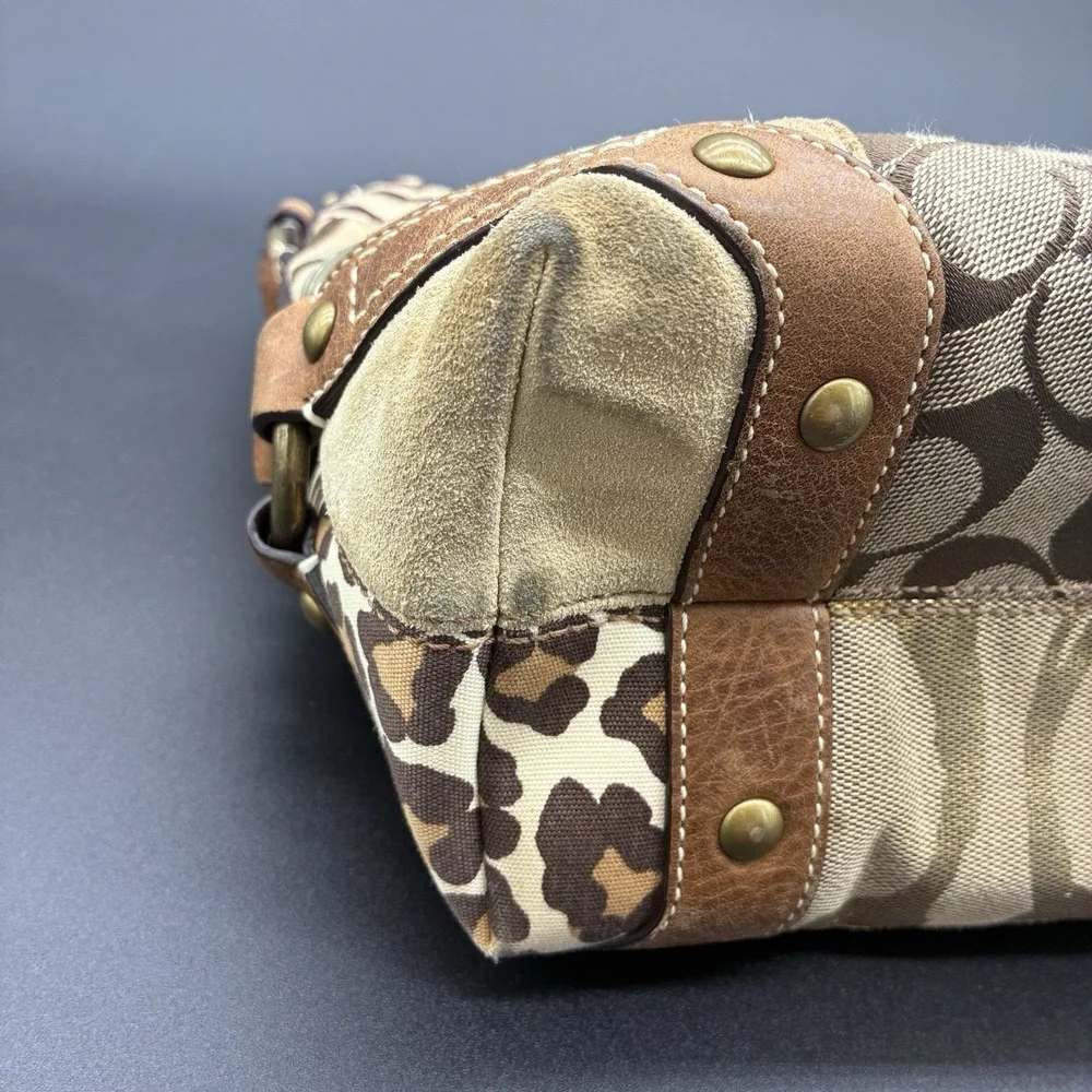 Coach Carly 10814 Y2K Patchwork Signature Hobo Shoulder Bag Brown‎ Tan Canvas